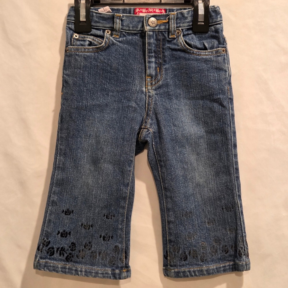 Baby Gap Y2K Toddler Girls Blue Floral Hem Jeans Adjustable Waist 12-18 Months
